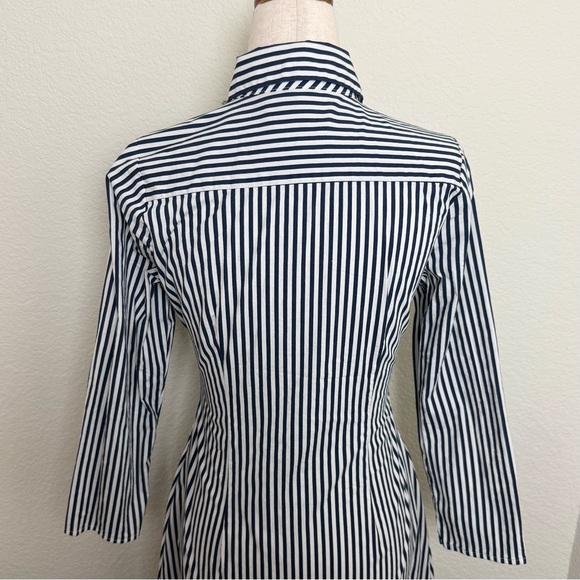 Dainty Jewells Blue‎ White Striped Half Sleeve Button Down Midi Dress - Picture 6 of 8